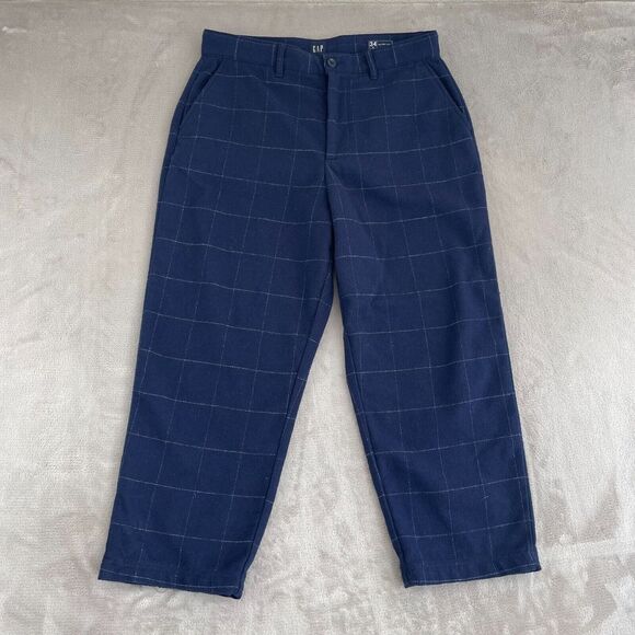 GAP Other - GAP Wool‎ Blend Trousers Men 34x25 Blue WindowPane Relaxed Tapered Pants Flannel